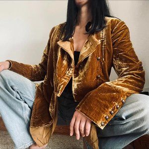 NEW FREE PEOPLE WARM TOBACCO FAYE VELVET MILITARY STYLE JACKET SMALL ⭐⭐⭐
